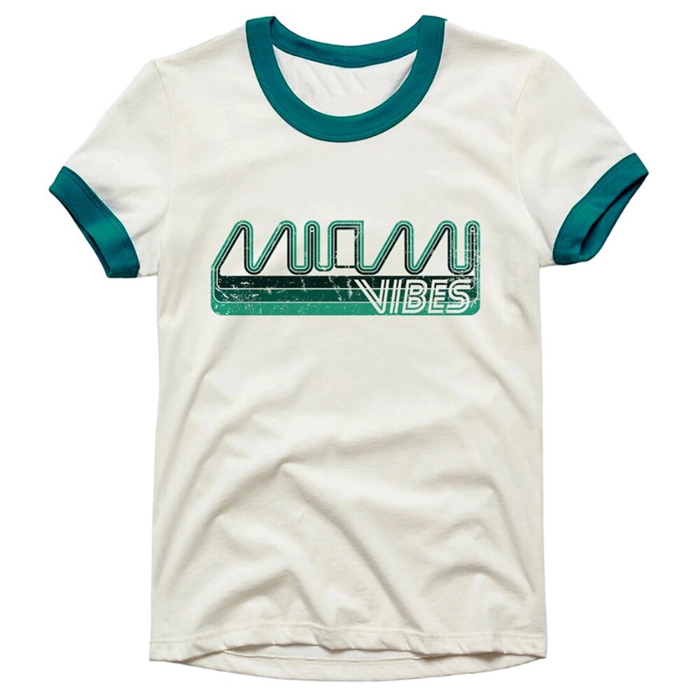 Ringer T Shirt Unisex Miami Vibes Vintage Retro Shirt Mens Womens Off White Tee